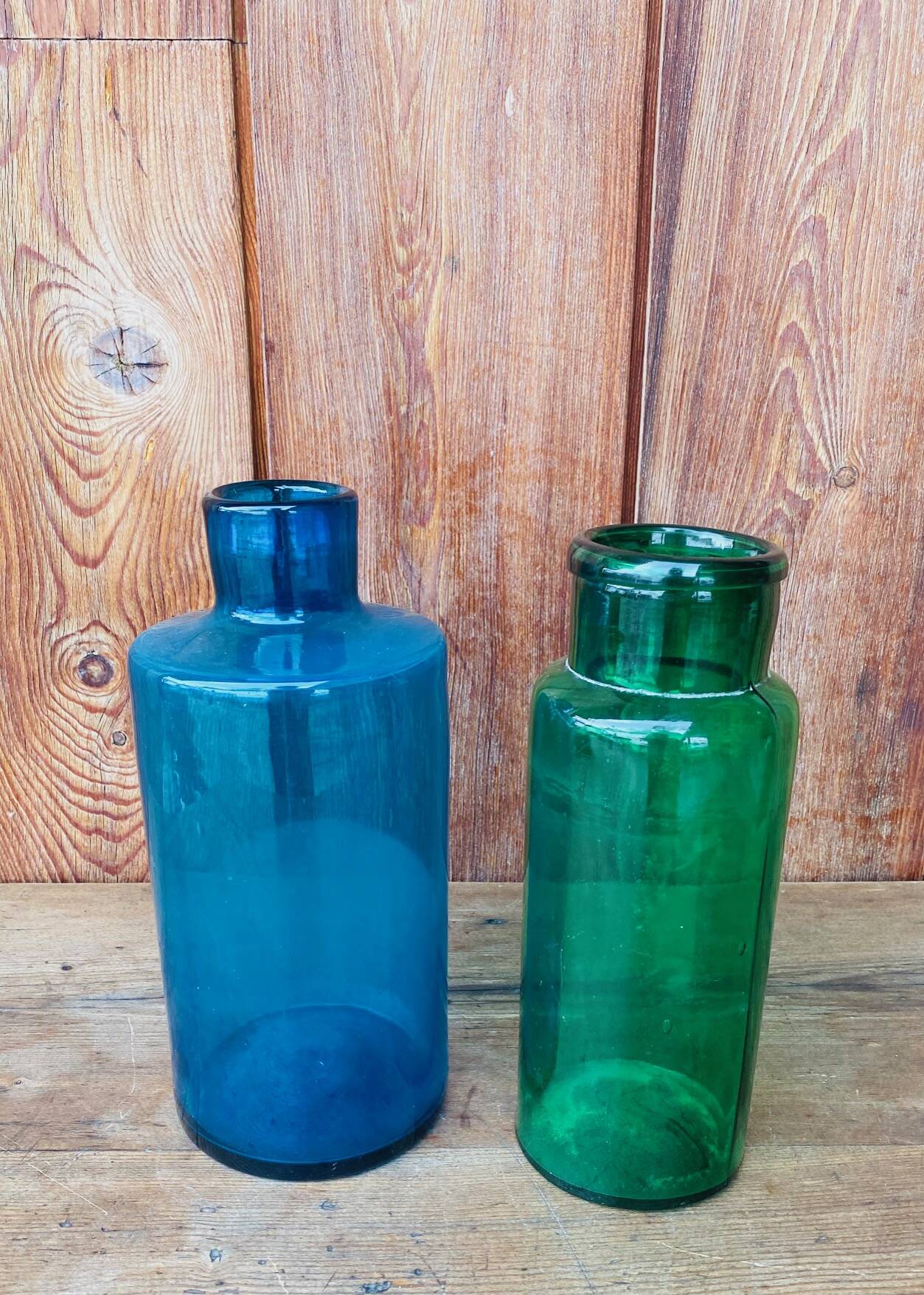 Duo de vase en verre bleu et vert