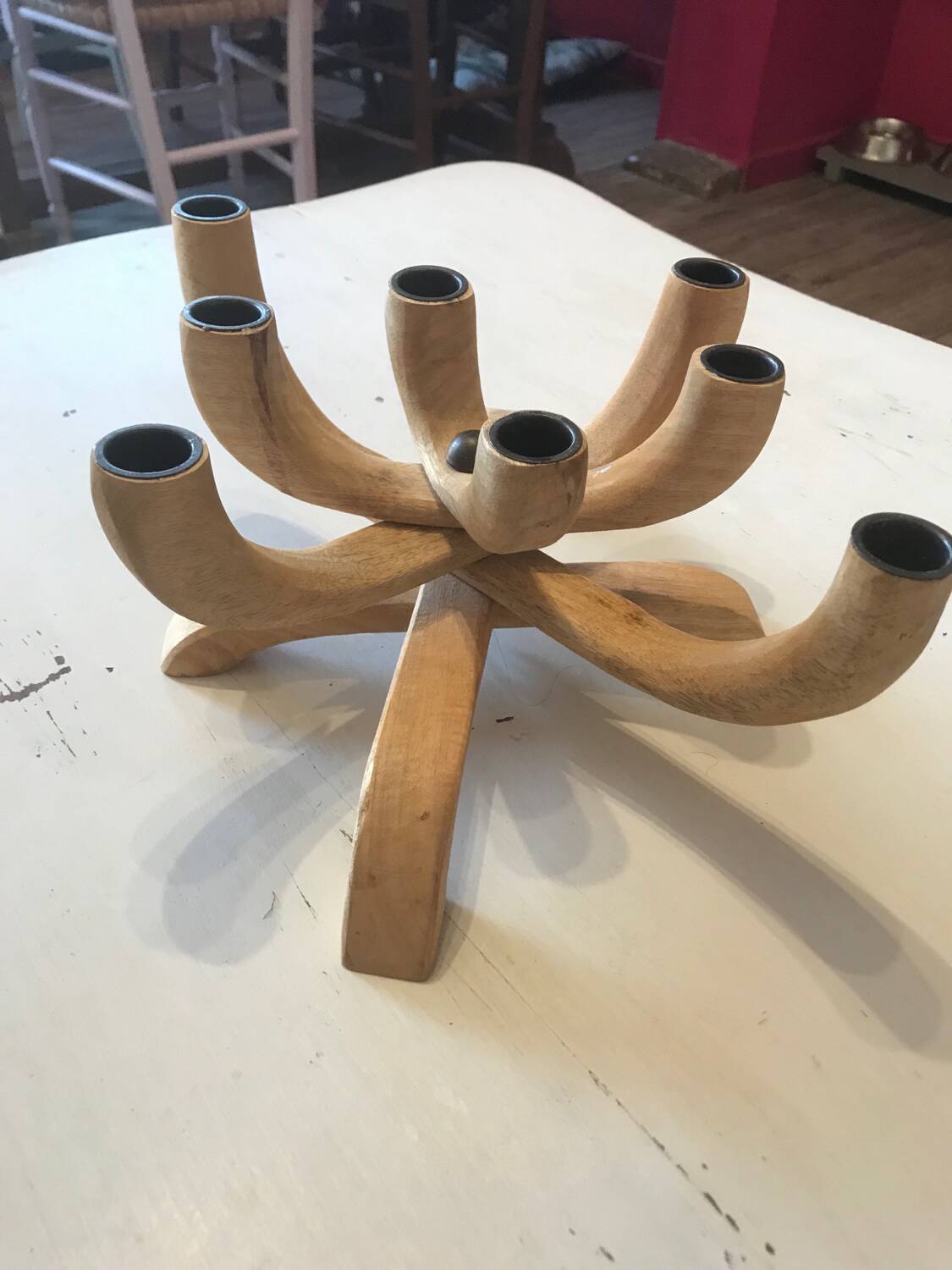 Scandinavian design vintage wood candle holder