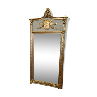 Mirror patinated golden and gray trumeau