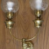 ART DECO brass wall light, two glass globes