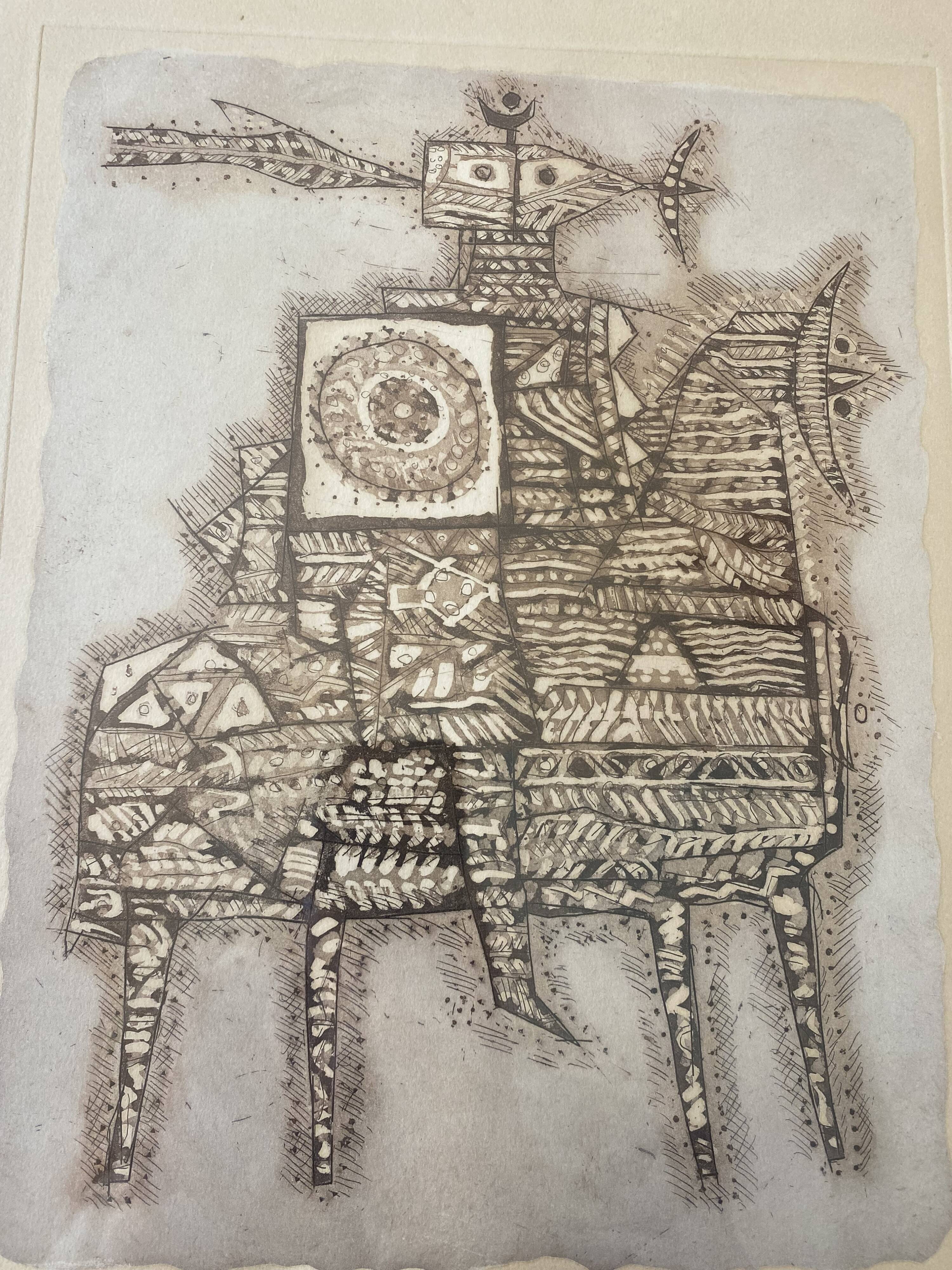 Lithograph Max Papart of the seventies theme of the rider