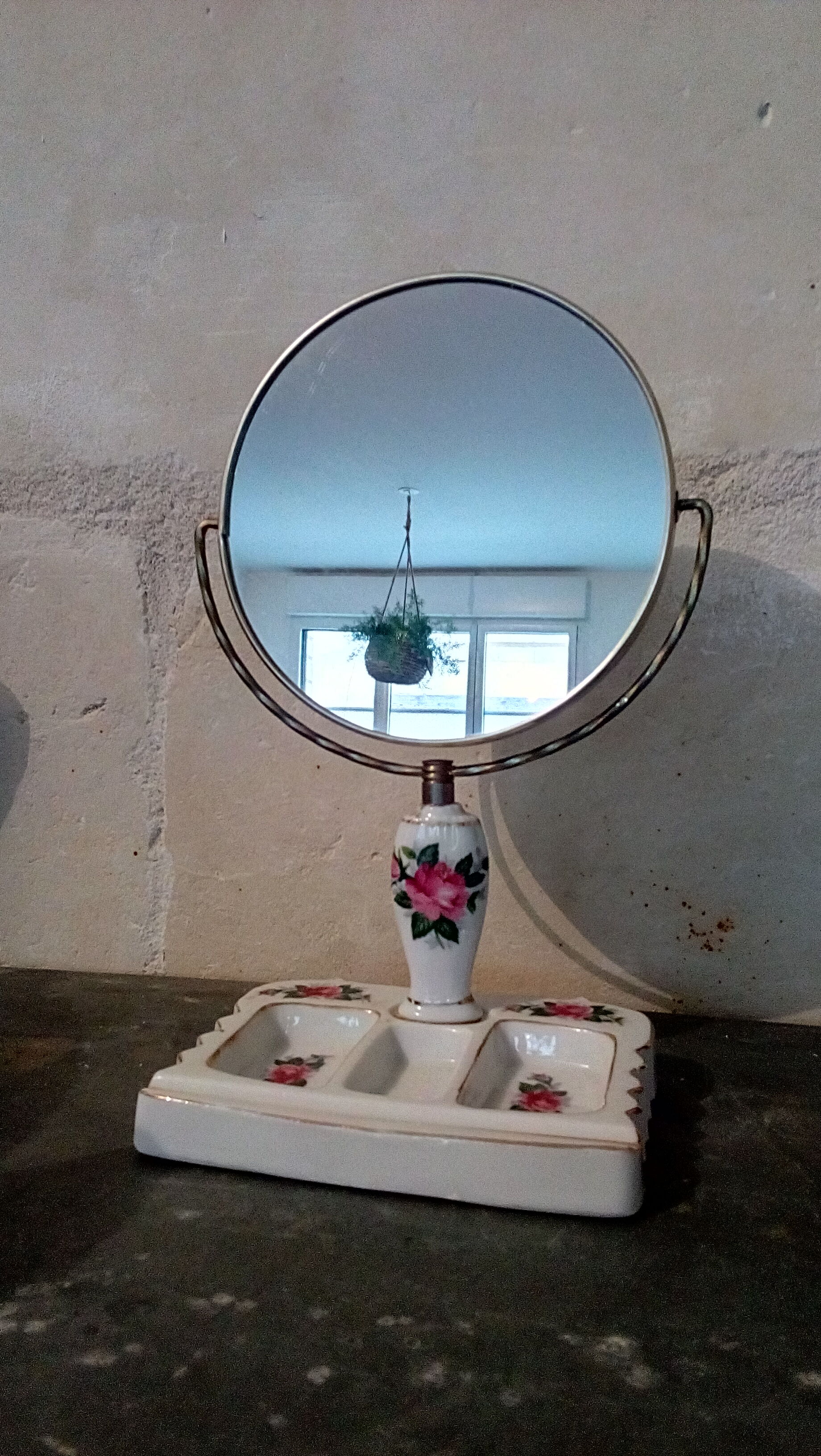 Mirror to lay porcelain rose buttons 13x24cm