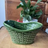German ceramic pot, green wickerwork effect