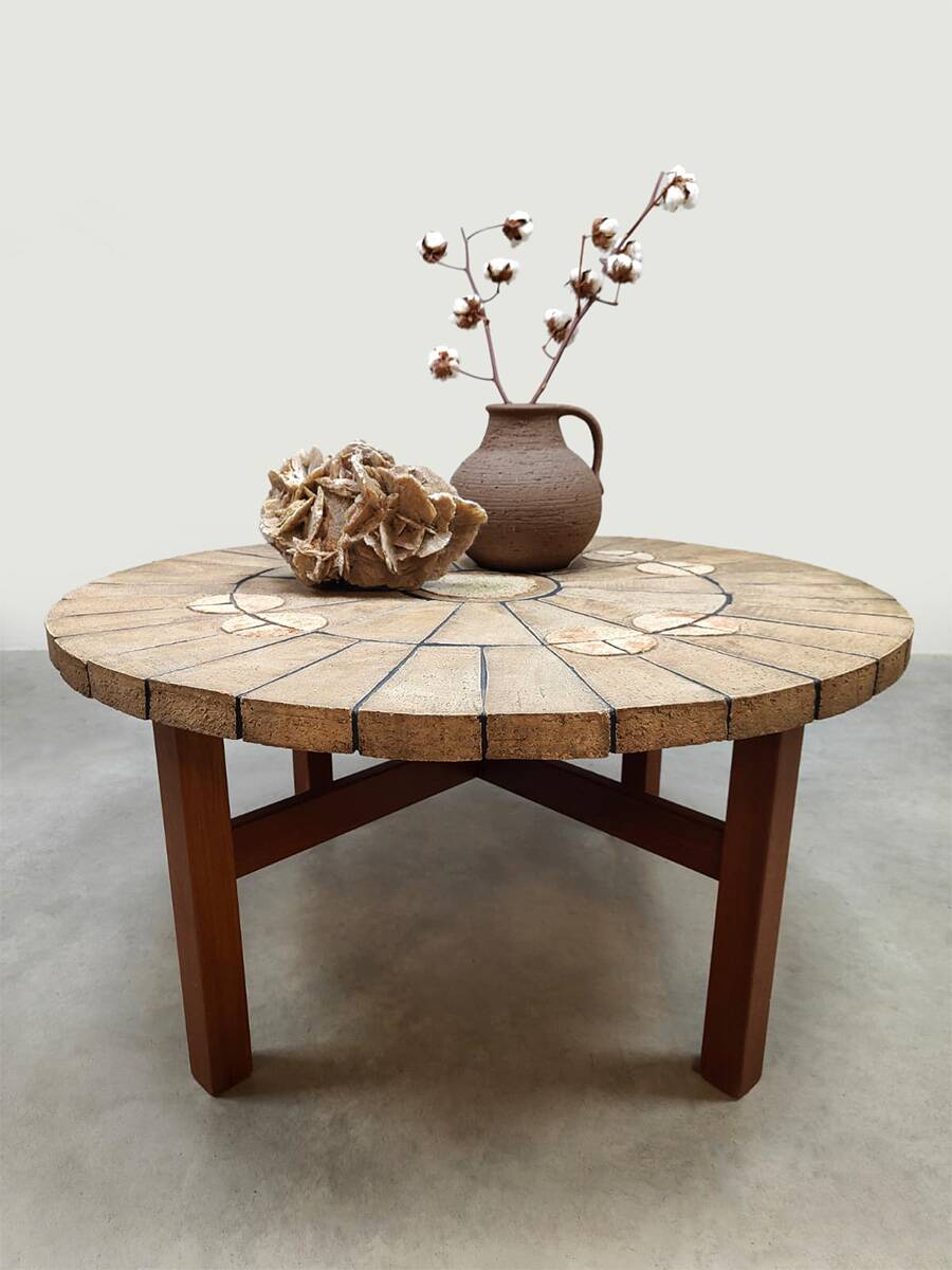 Danish vintage round stone coffee table 'Natures spirit'