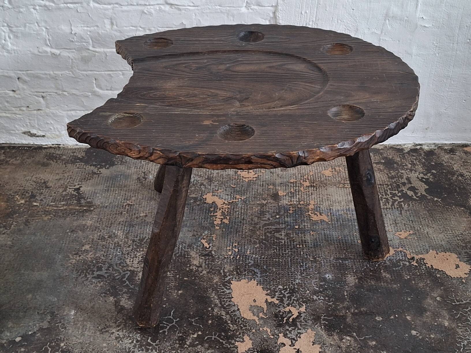 Brutalist hand-carved horse-shoe shaped gaming / coffee table, 1960s