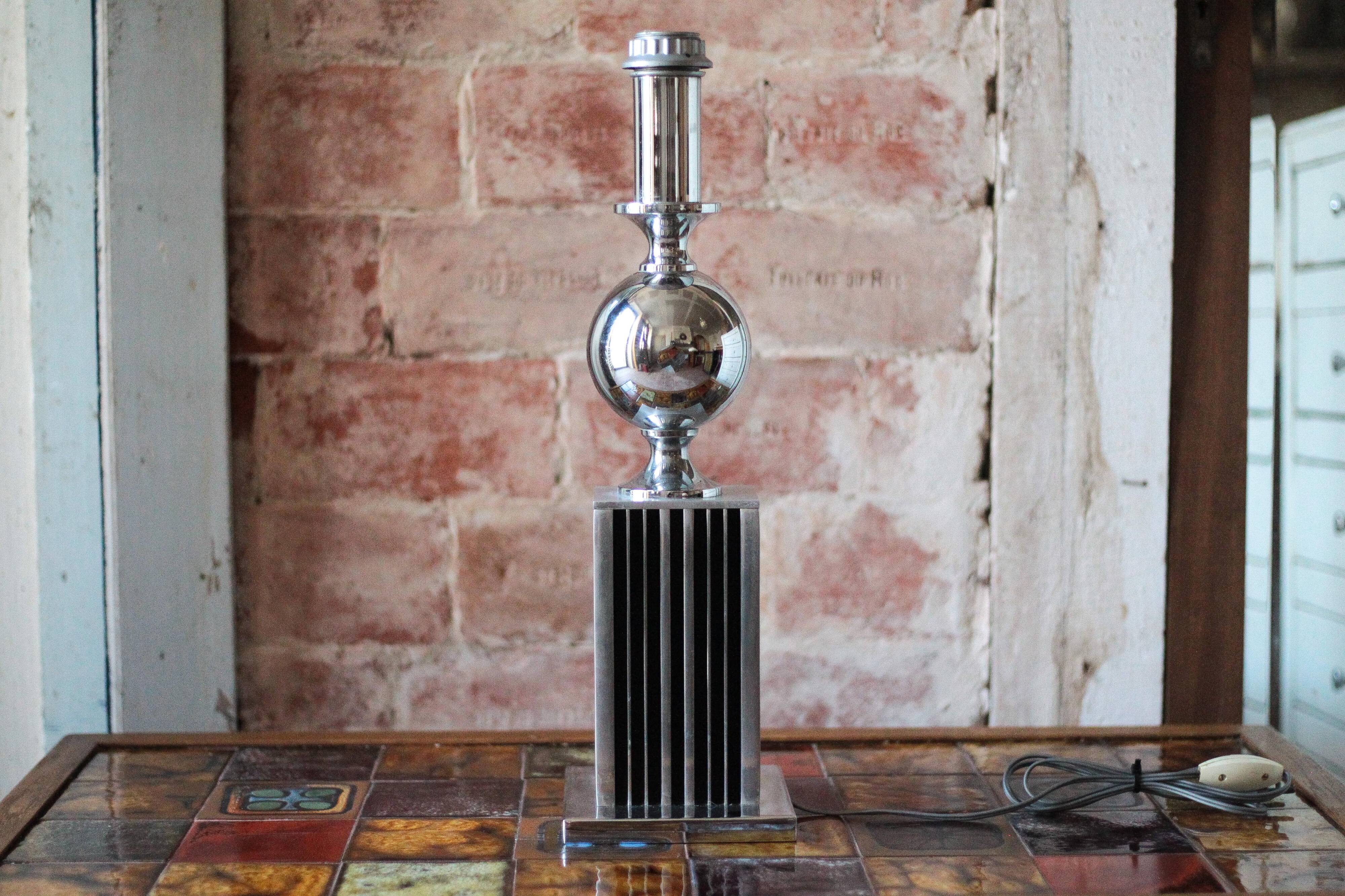 Large floor lamp from Maison Barbier, chrome Bauhaus design lamp.