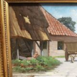 Antique oil painting, french barbizon school, wooden frame