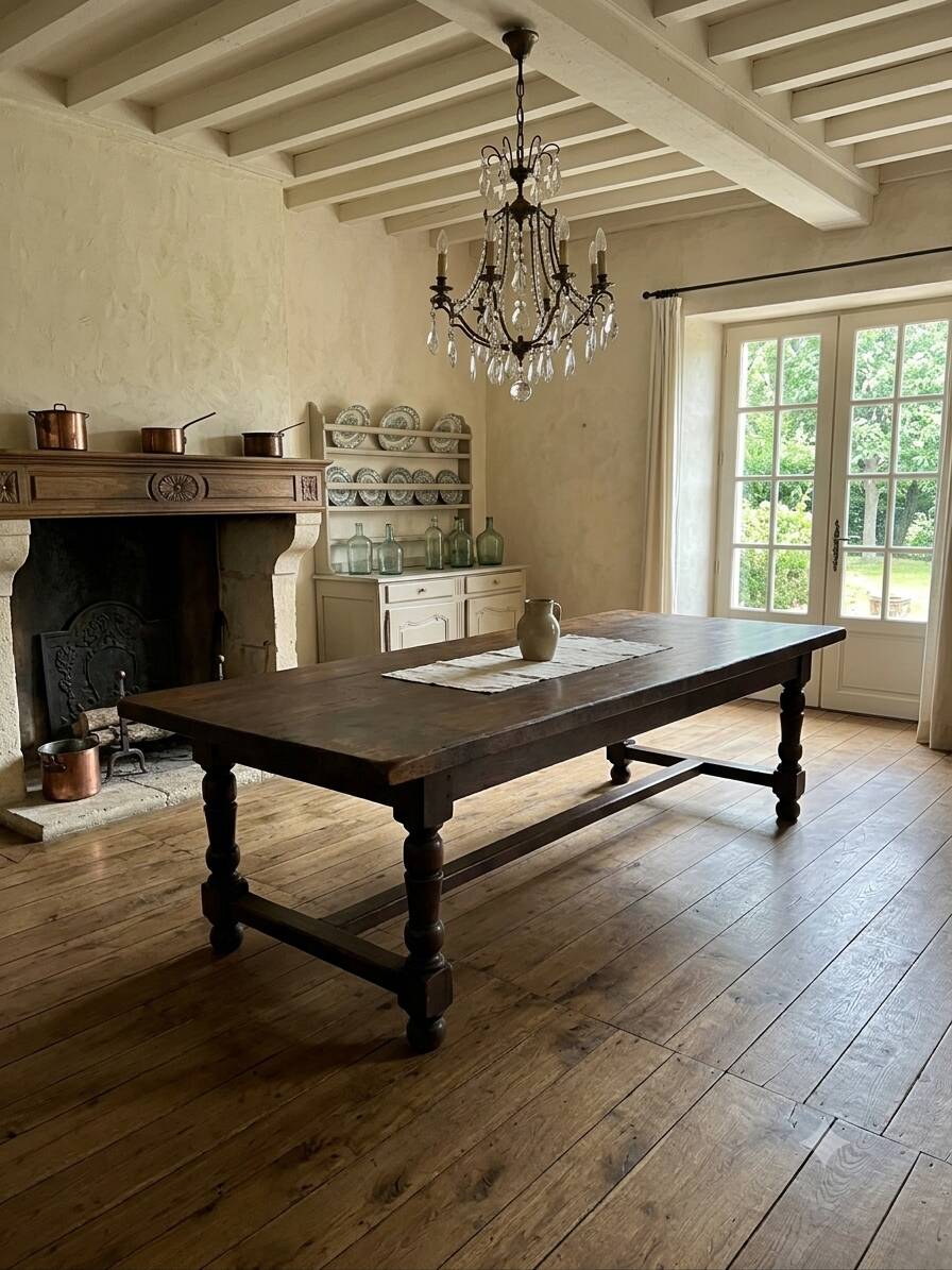Table de ferme en chêne massif,  250 × 87cm