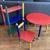 Postmodern round table, chair and bookcase by Pierre Sala 1980