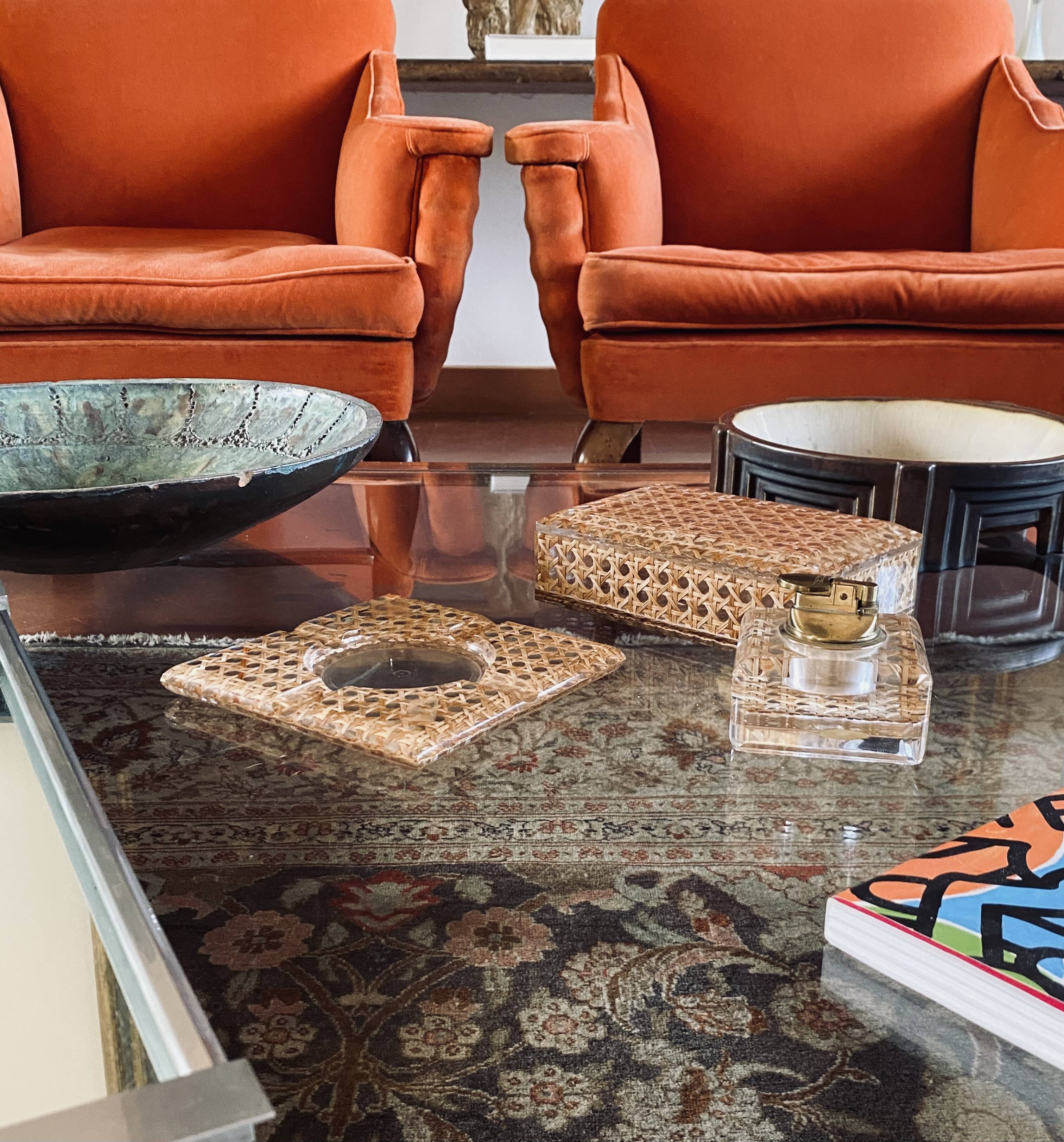 Hollywood regency smoking set, lucite and Vienna stray, Italy 1970