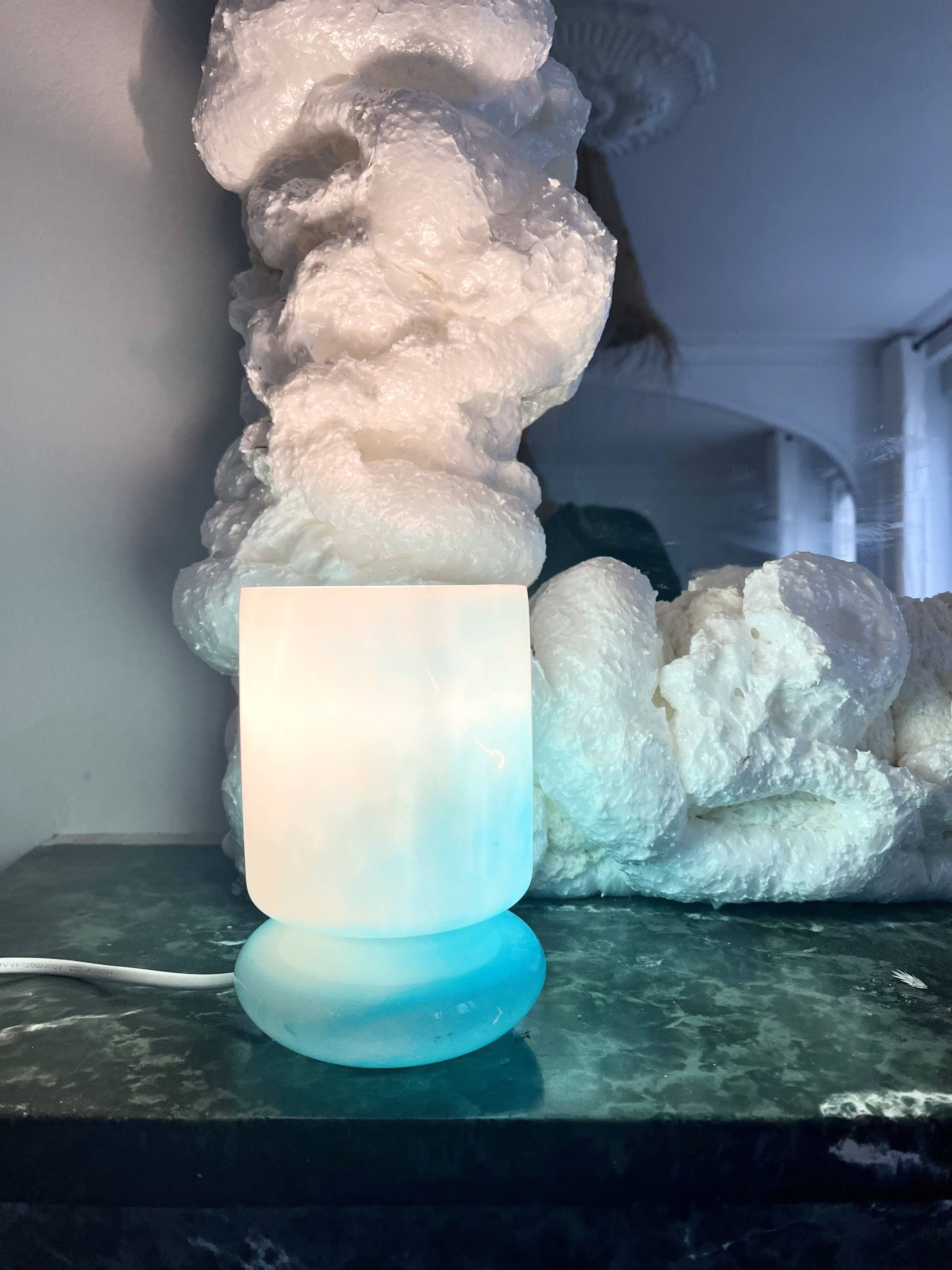 Vintage blue blown glass lamp 90