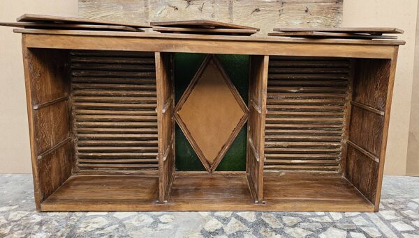 Ancien comptoir de boutique en teck birman