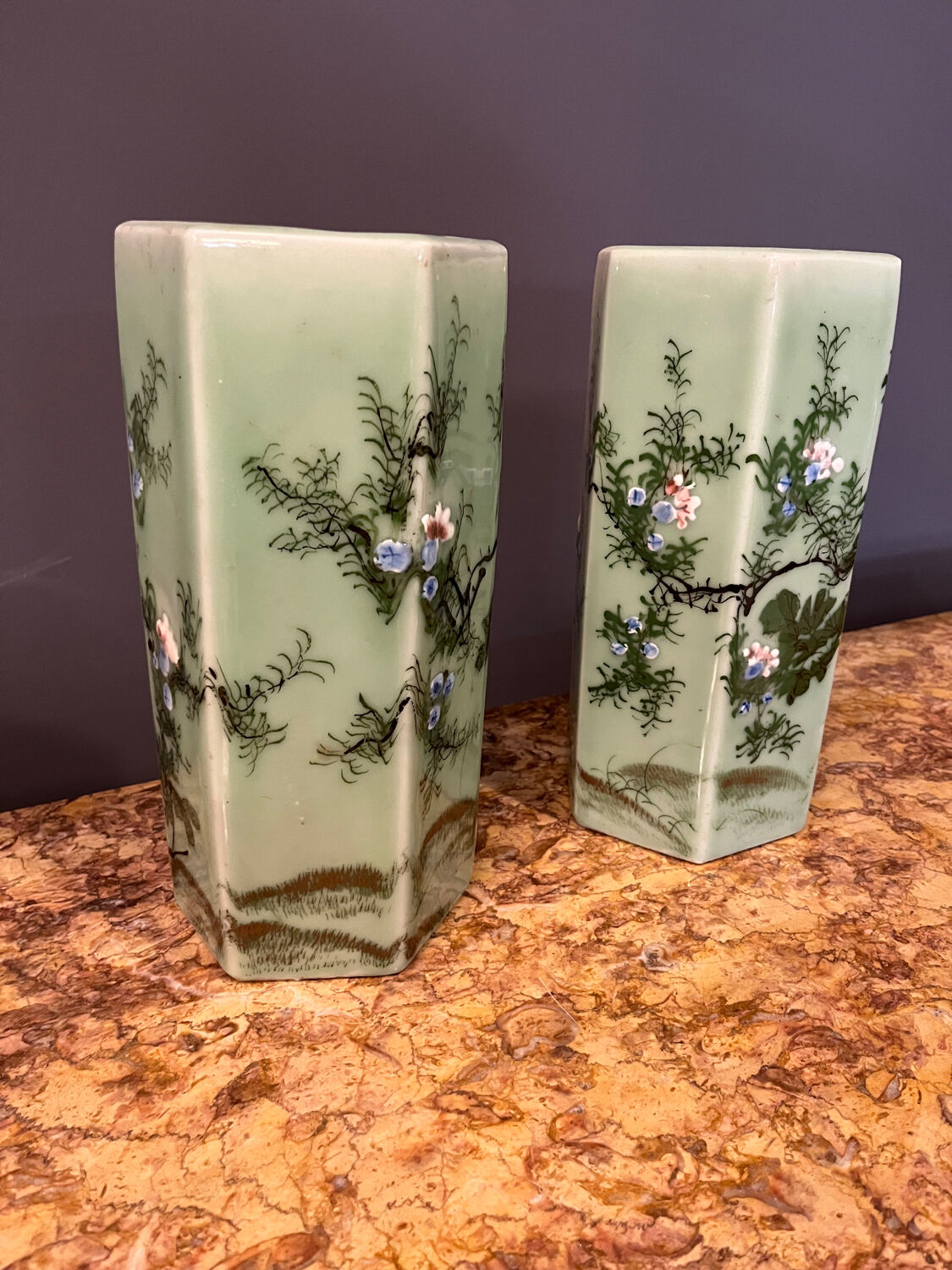 Pair of hexagonal vases