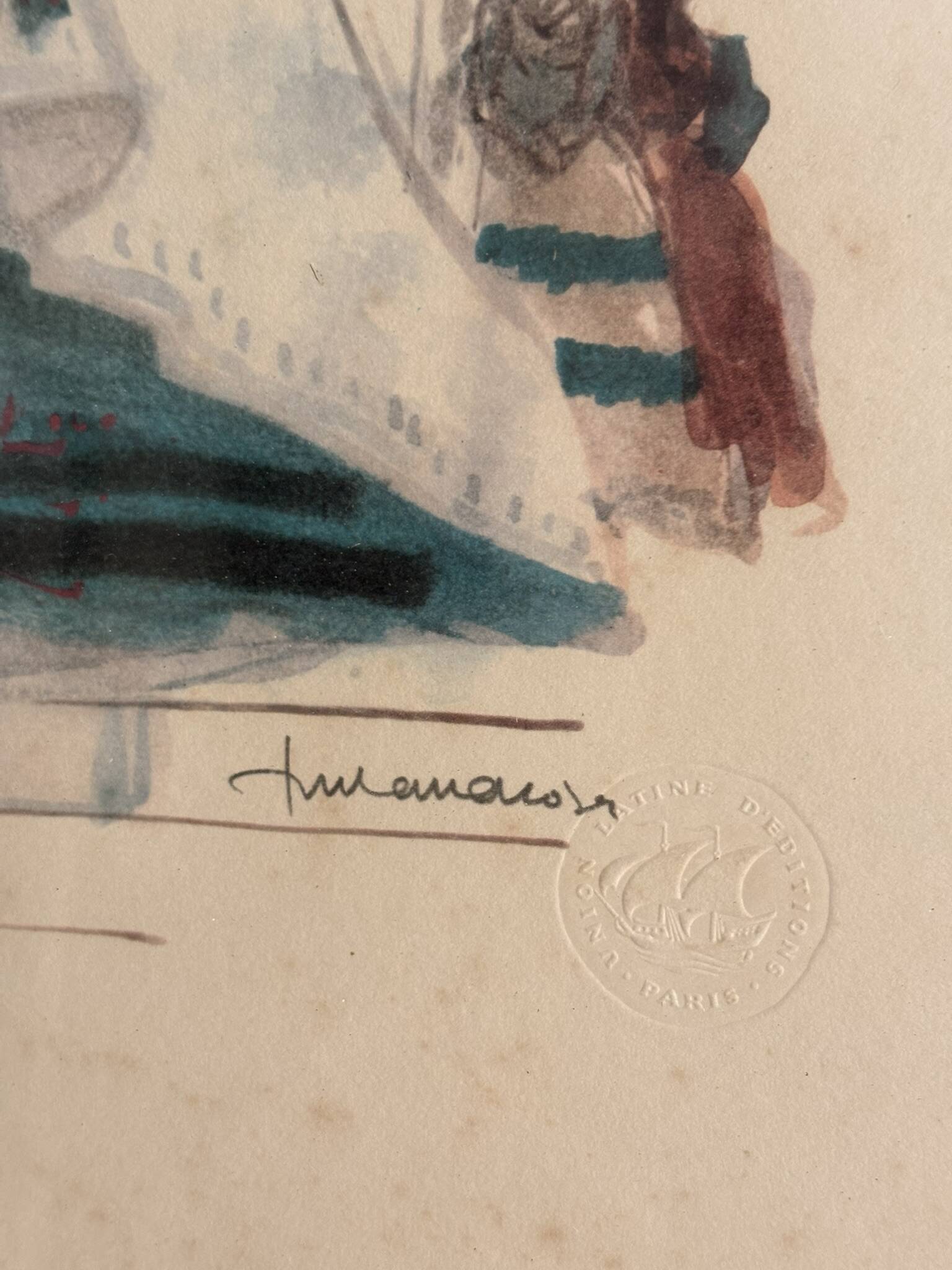 Lithograph Elegant Woman Greyhound Latin Union Edition Lucien Fontanarosa