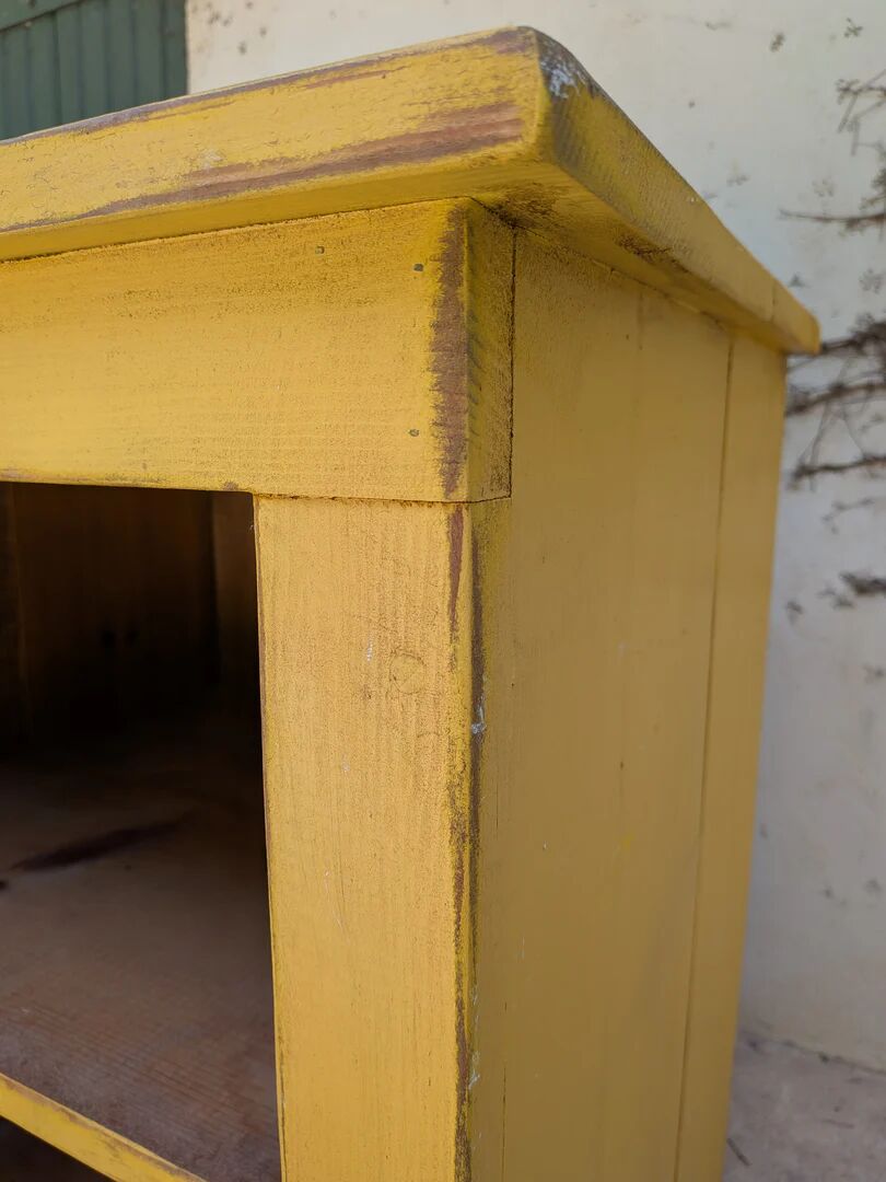 Low storage unit in saffron yellow wood – Canadian handcrafted.
