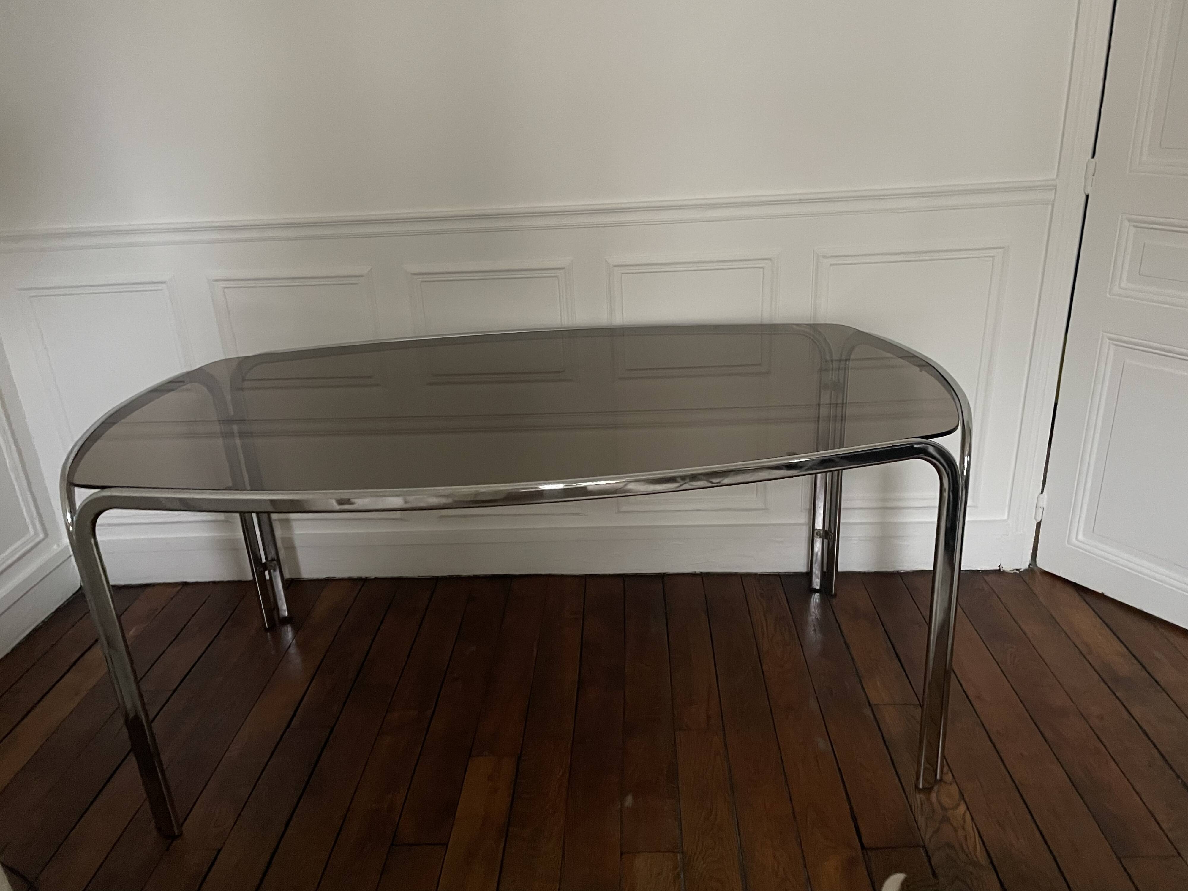 Space age dining table in smoked glass & chrome
