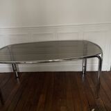Space age dining table in smoked glass & chrome