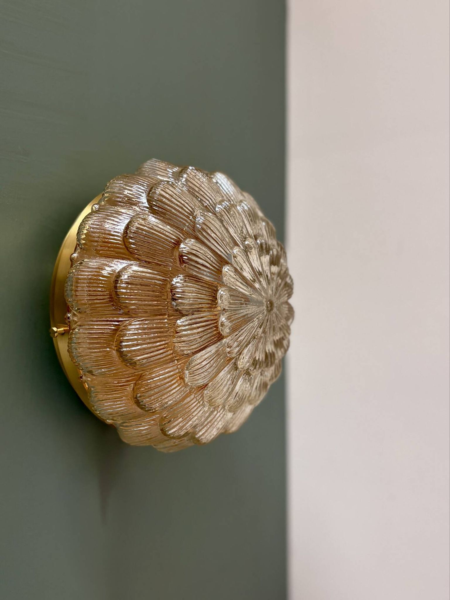 Vintage amber moulded glass wall or ceiling light globe
