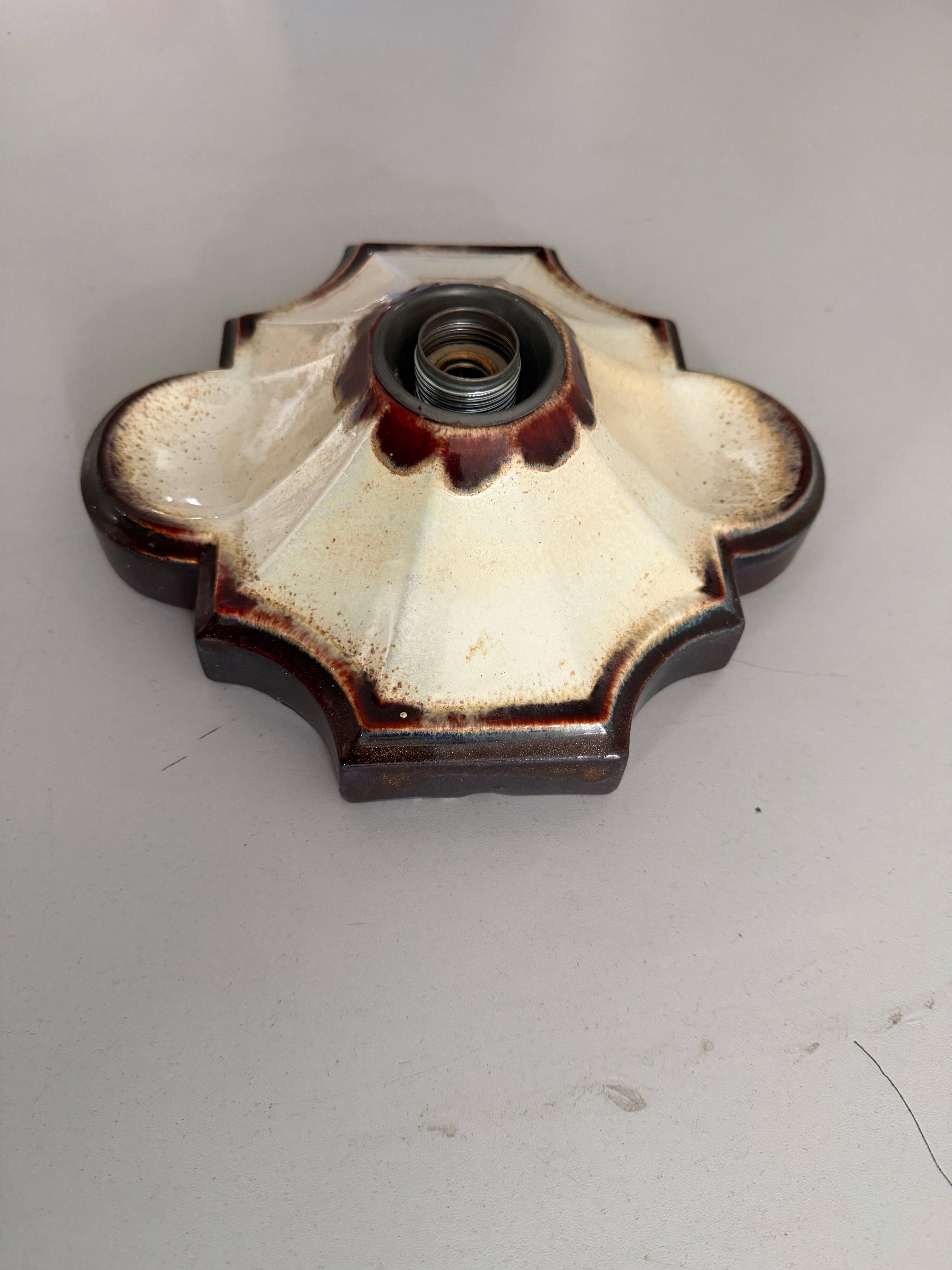 Pair of brown and cream ceramic wall lights by PAN Leuchten, 1970 Germany
