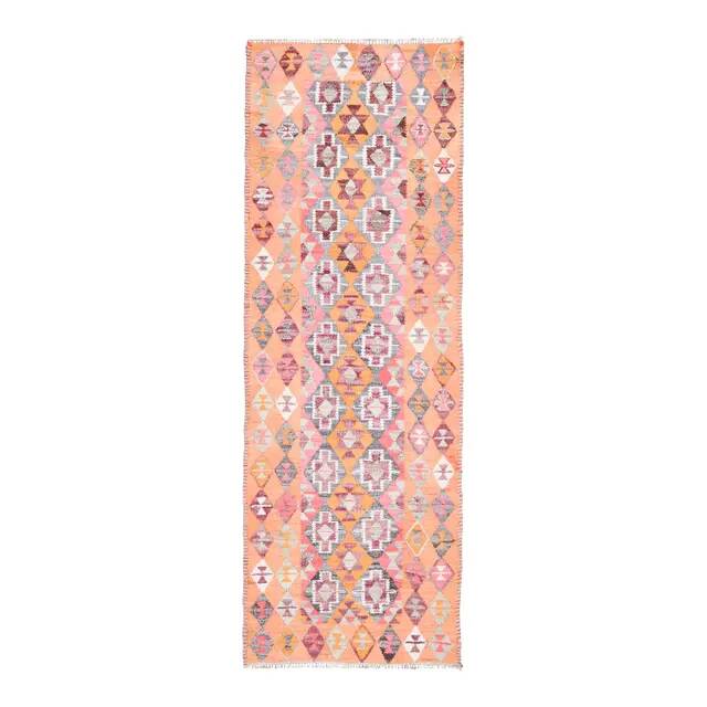 Vintage Turkish Oushak Handmade Wool Cotton Orange Runner Rug 98x282