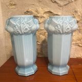 2 Vases opaline bleus anciens Art nouveau motifs chardons