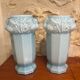 2 Antique blue opaline Art Nouveau vases with thistle motifs