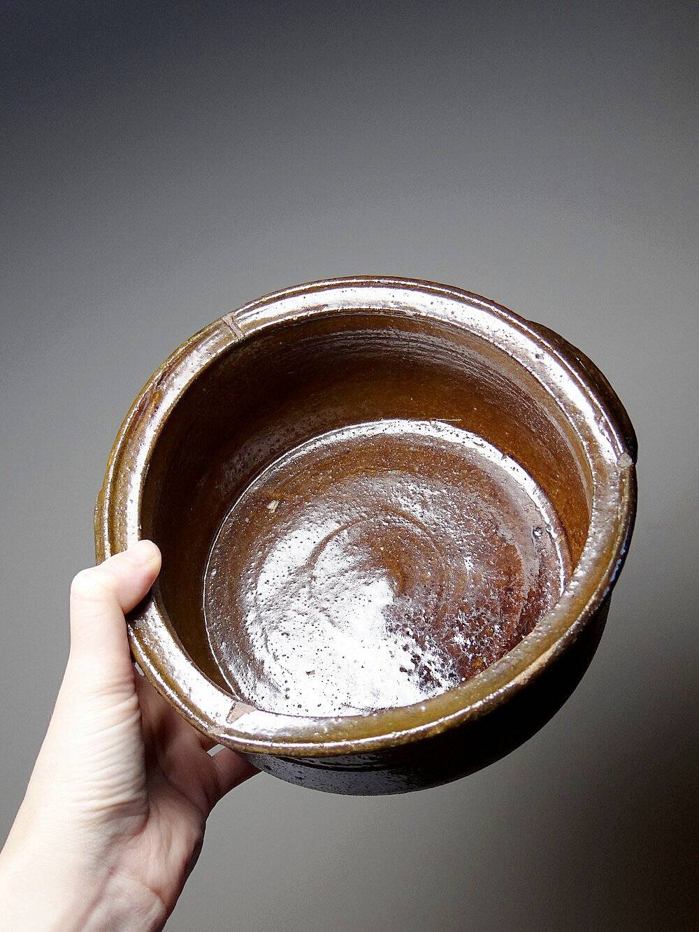 Marmite/old earthenware bowl from the 20th century, glazed stoneware from Puisaye.
