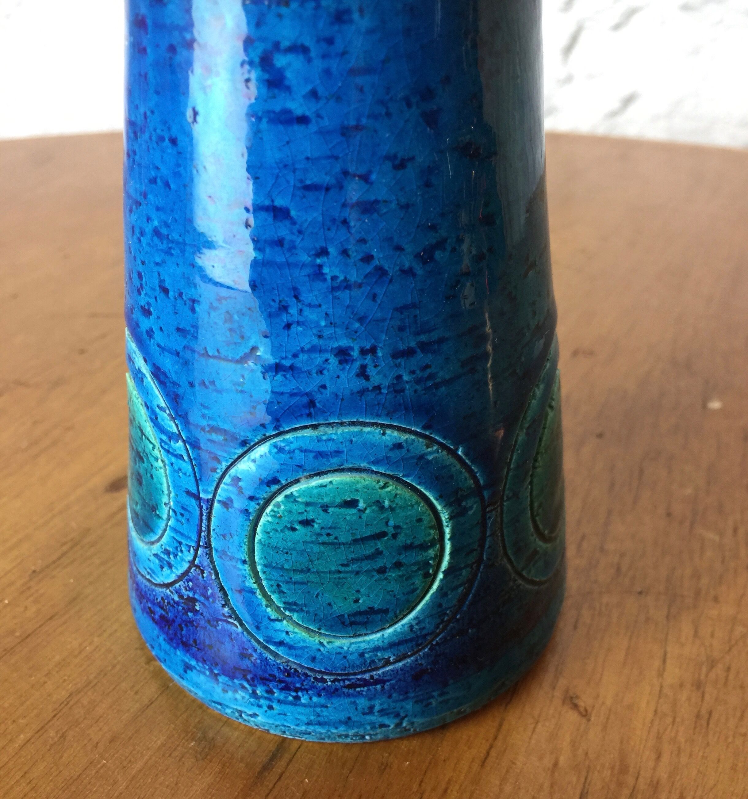 1970s blue ceramic candlestick