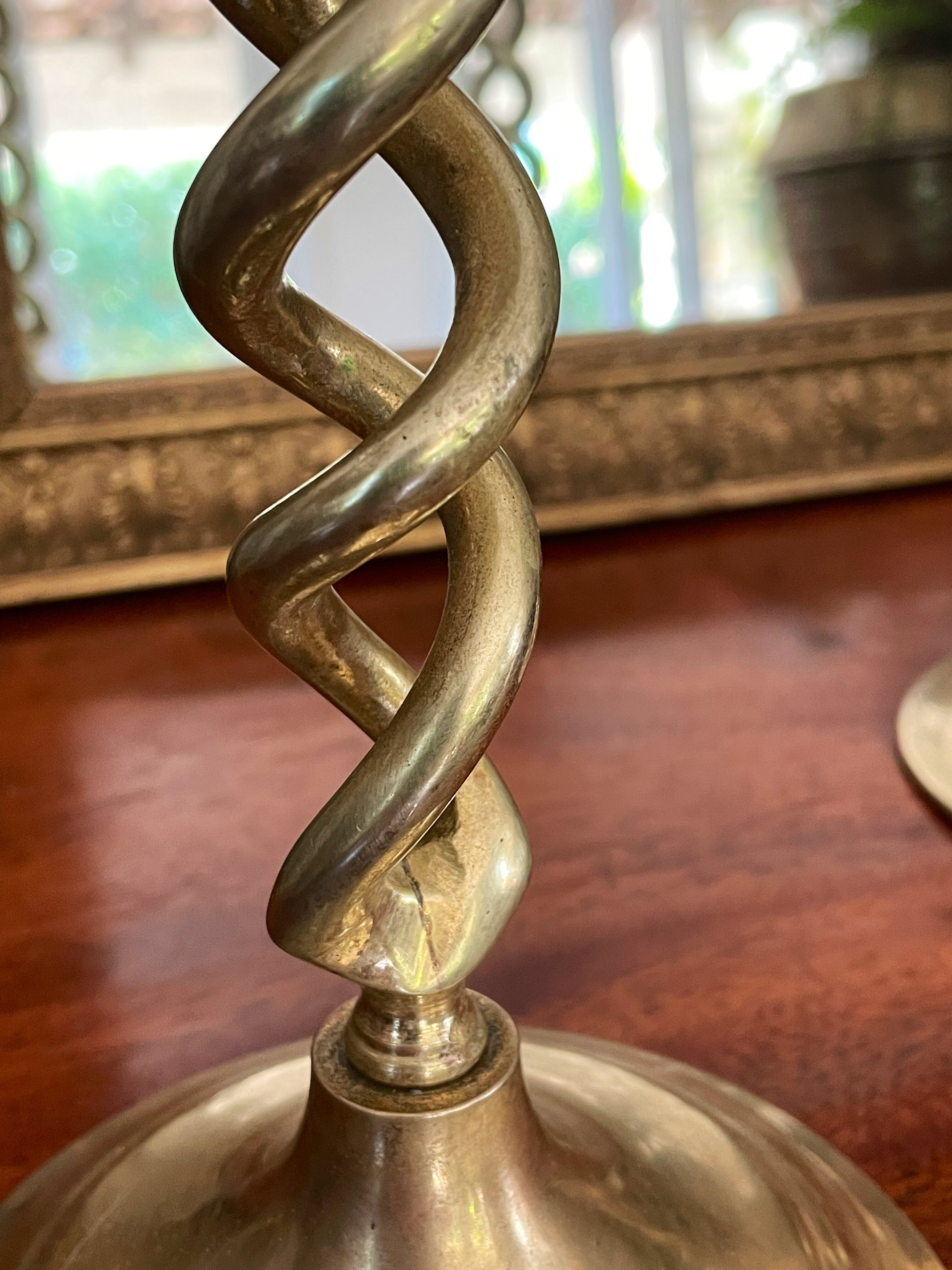 Old pair of twisted candle holders in gilded bronze 32.5cm