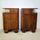 Vintage Art Deco Nightstands Pair Wooden Bedside Tables with Brass Har