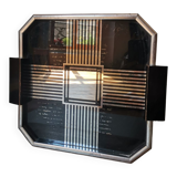 Vintage art deco top wood mirror, metal and mirror with geometric design lines