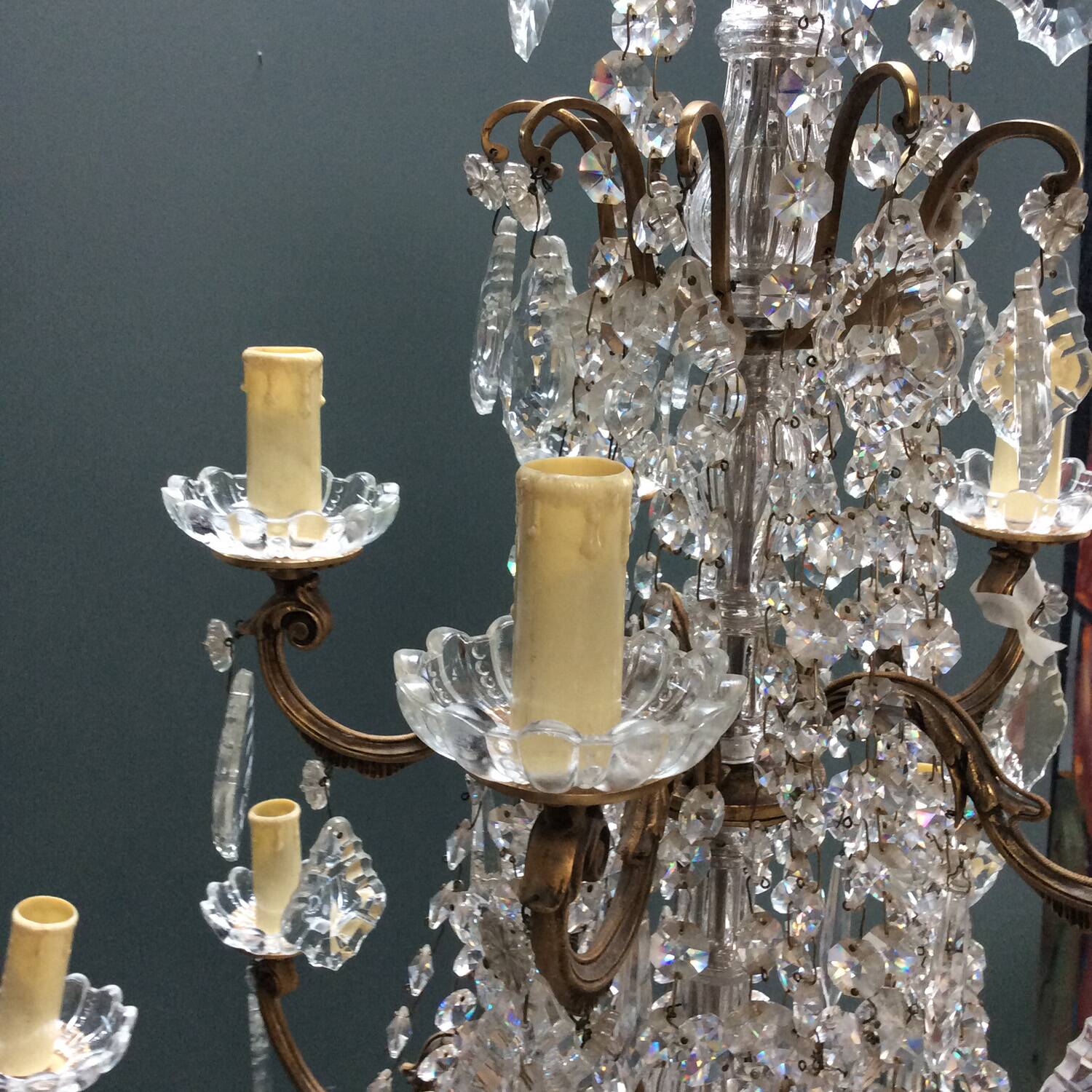 Antique XXL bronze chandelier 15 candles