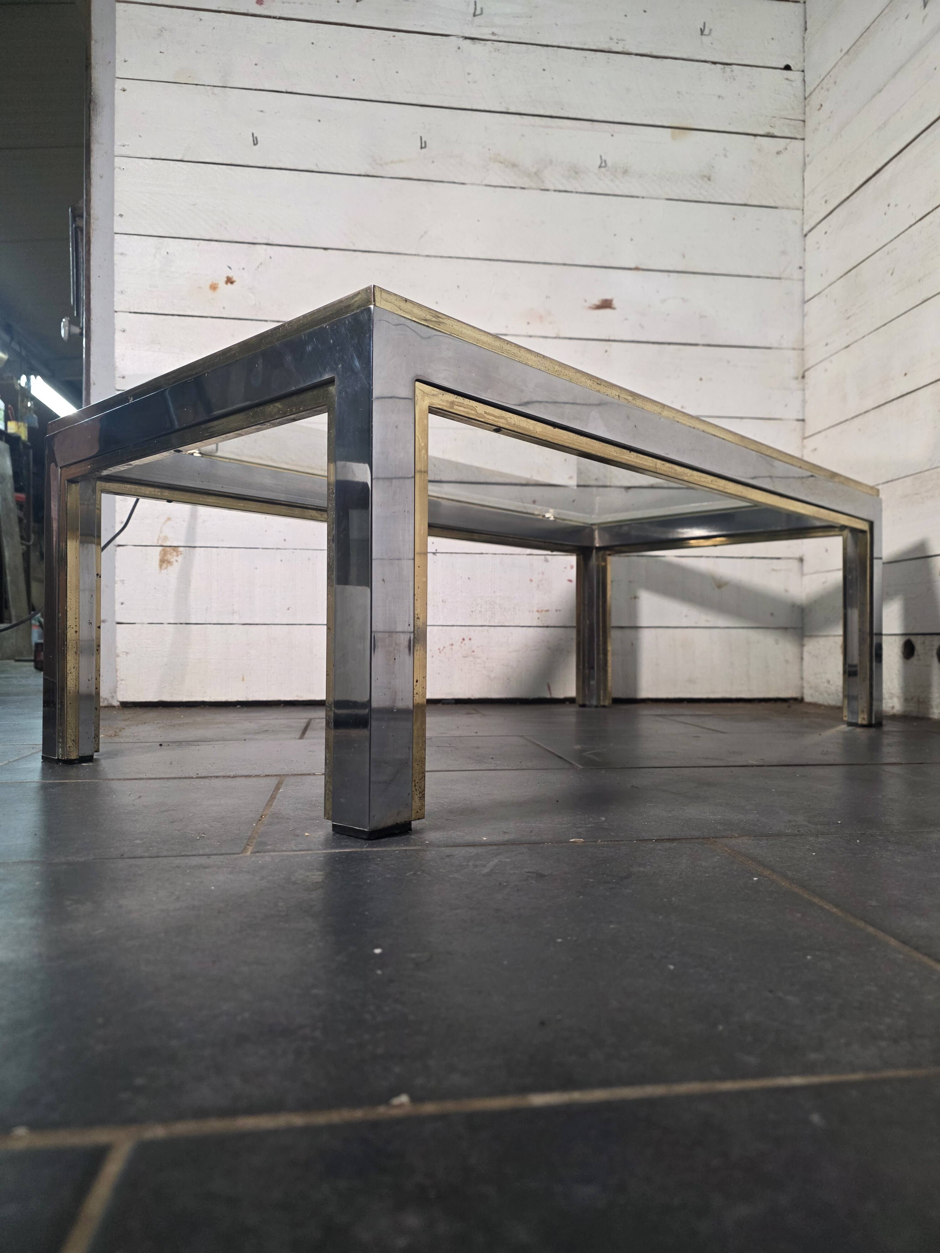 Chrome and gold metal coffee table by Romeo Rega from the 1970s.