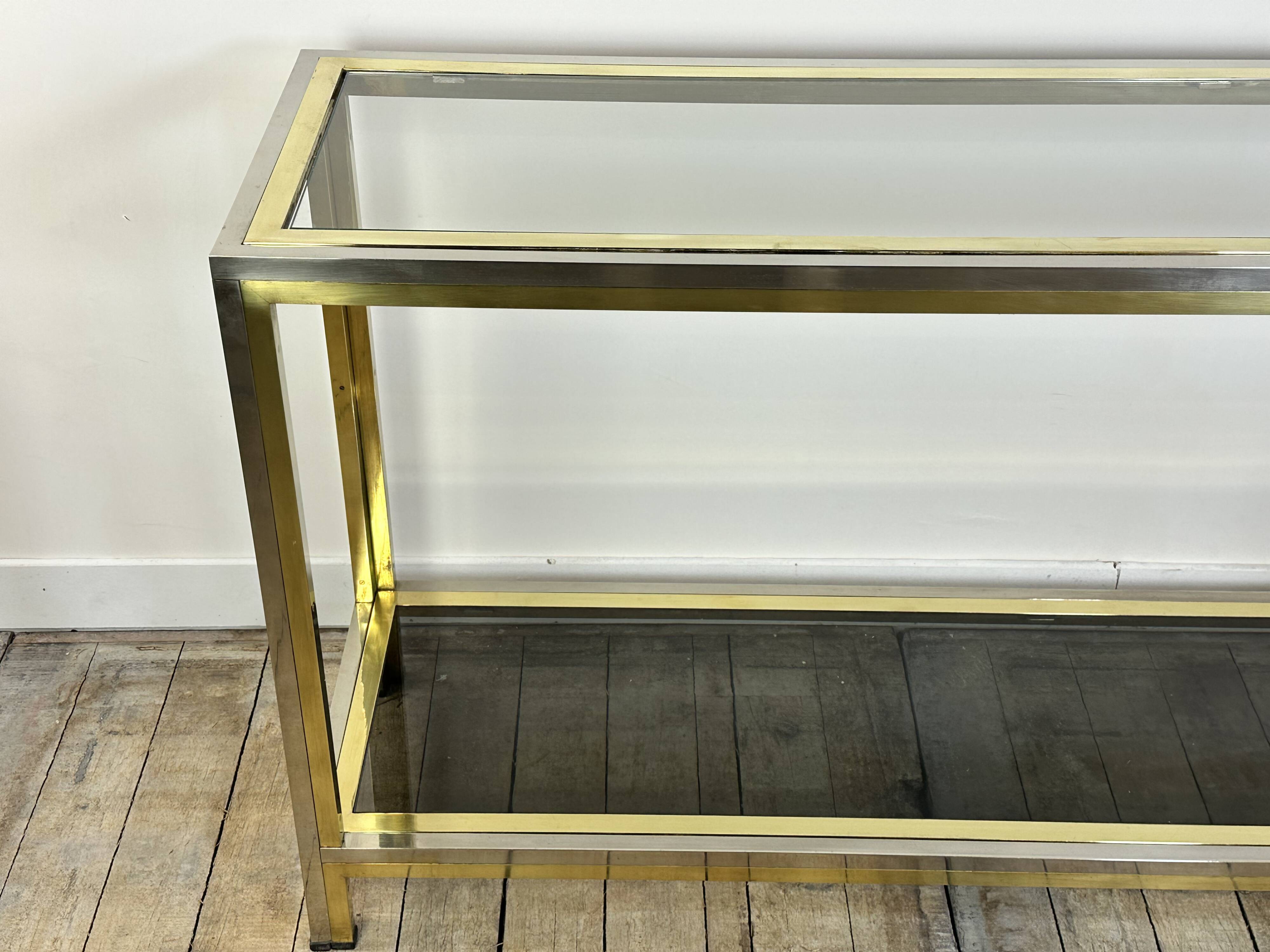 Console italienne en métal chromé et laiton doré 1970's