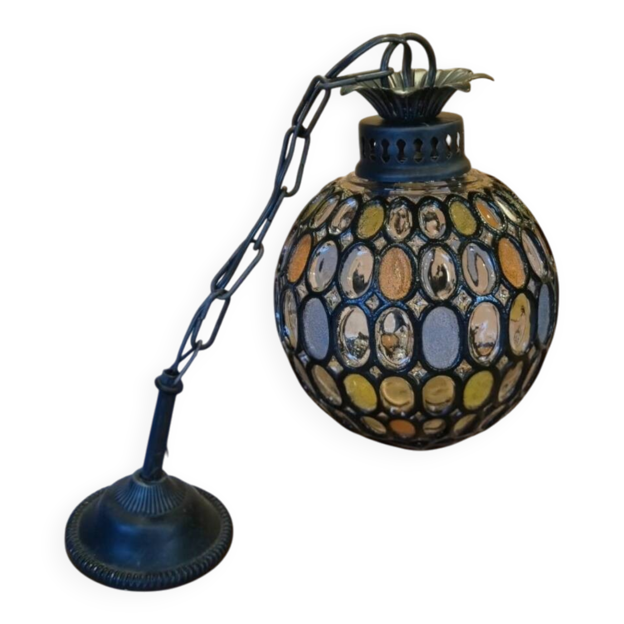 Vintage 1960s glass stained glass pendant light.