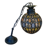 Vintage 1960s glass stained glass pendant light.