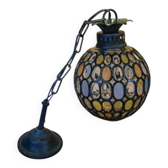 Vintage 1960s glass stained glass pendant light.