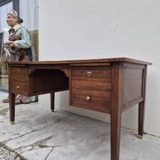 Louis XVI style minister's desk in solid walnut, 4 drawers, old manufacture