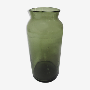 Vase vert olive en verre soufflé XIXème
