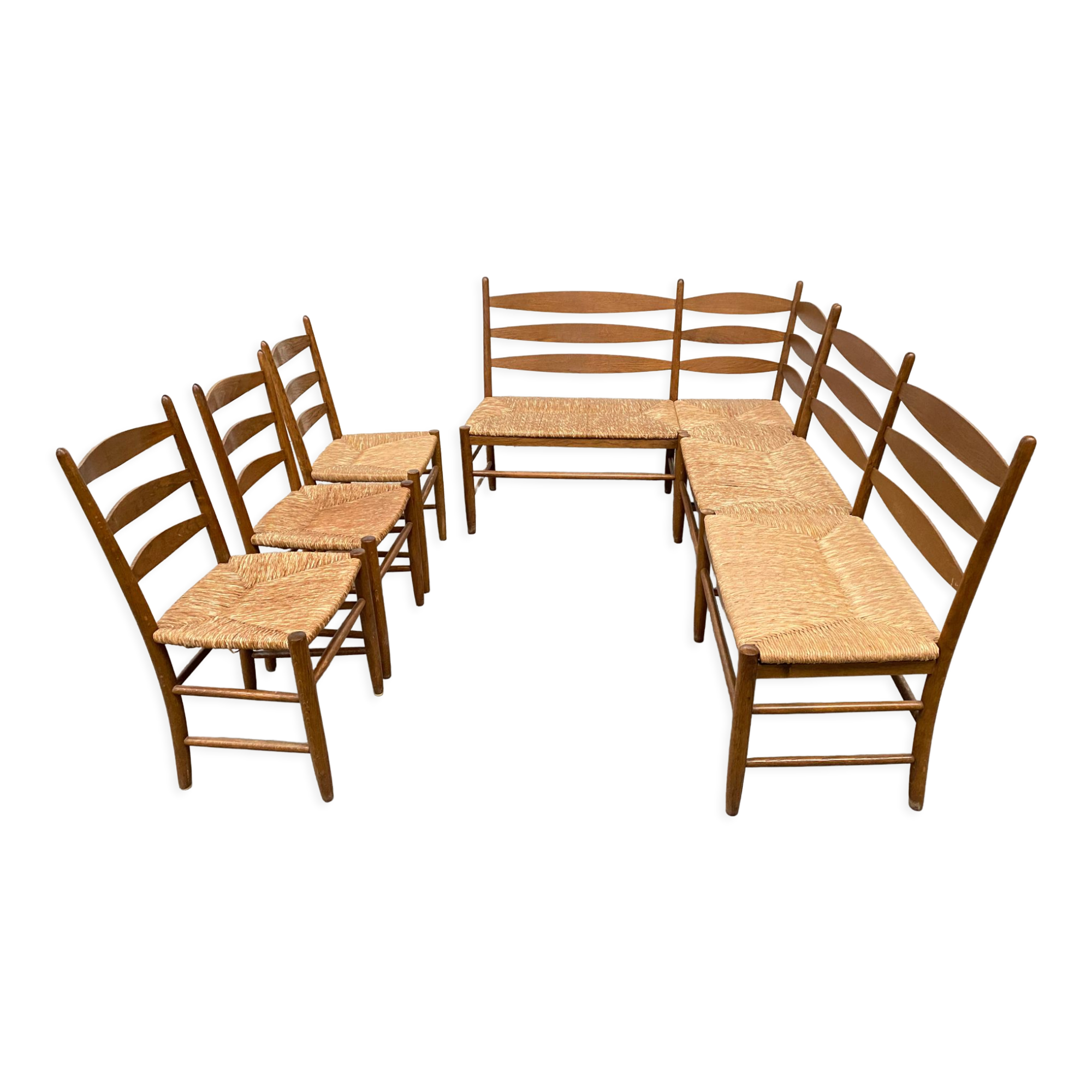 Oak and wicker dining set, 1960s