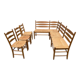 Dining room set in oak and wicker, 1960s