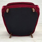 1960s, Danish armchair, cherry-red furniture velour, beech wood legs.
