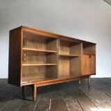 Row / teak, part glass, Mid century Scandinavian buffet