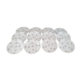 Lot de 12 assiettes à dessert en porcelaine Lourioux Foëcy France décor floral et doré