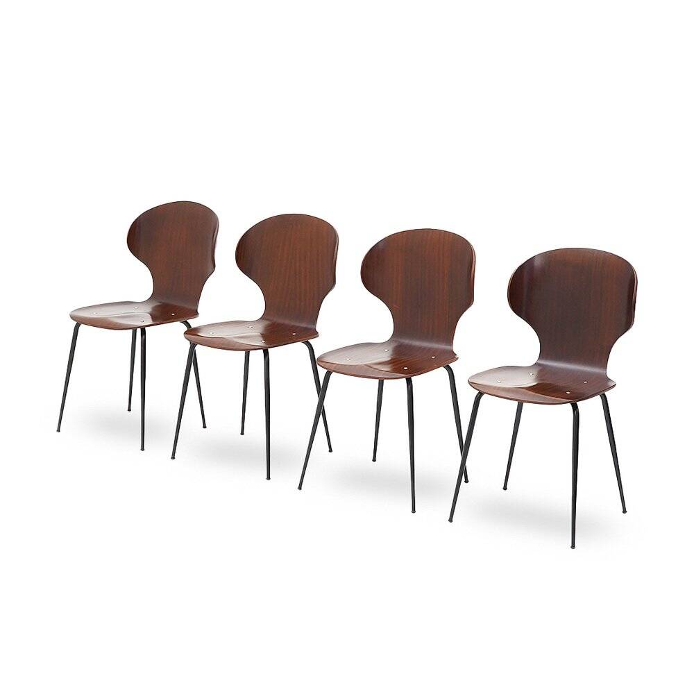 Lulli chairs by Carlo Rati for Industria Legni Curvati, 1950s, set of 4.