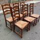 6 solid oak dining chairs with straw seats, 104cm
