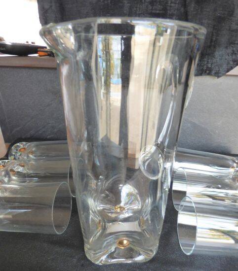 Vintage orangeade service with a jug and 6 glasses decorated with golden beads.