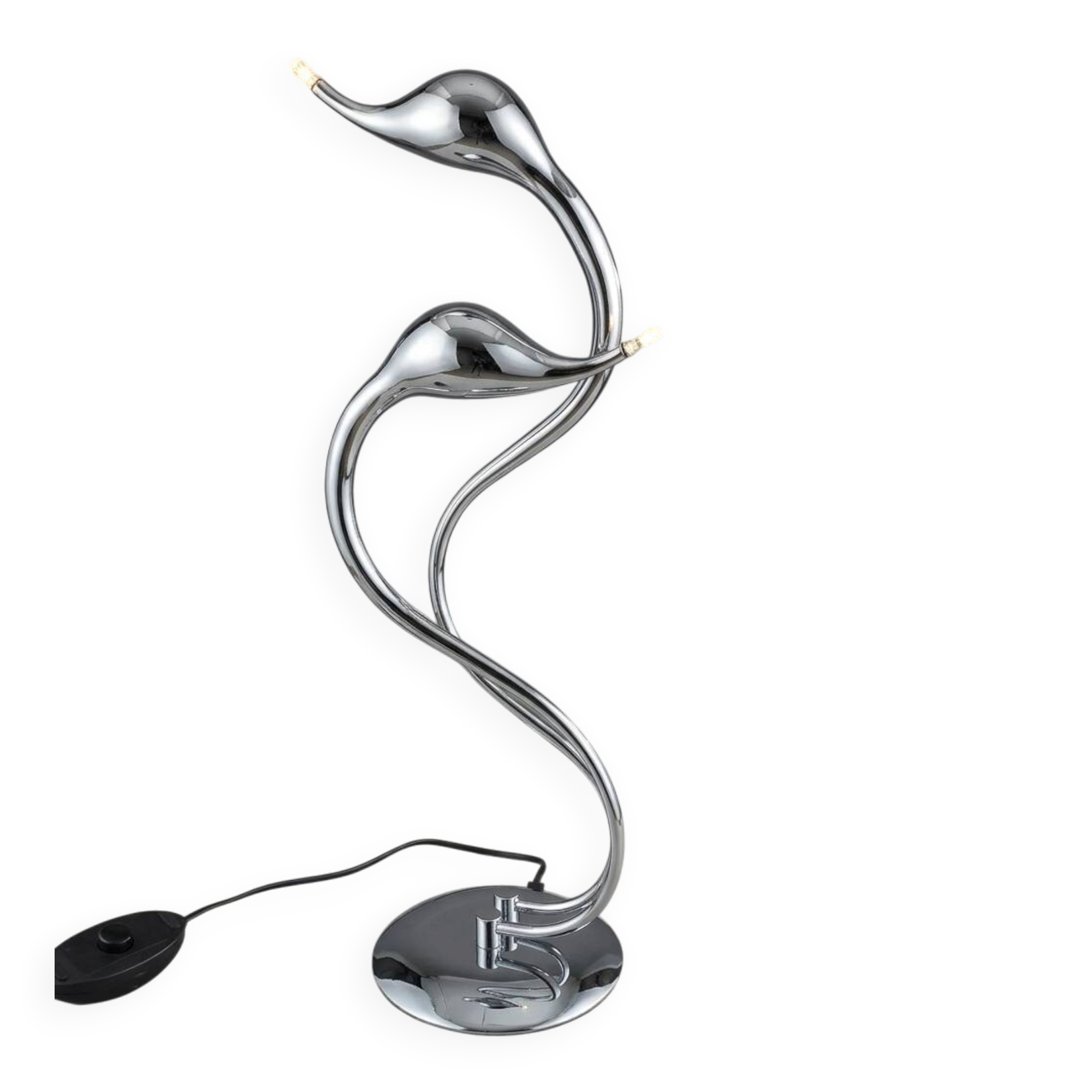 Sculptural design table lamp in chrome metal, Wofi Leuchten, Germany.