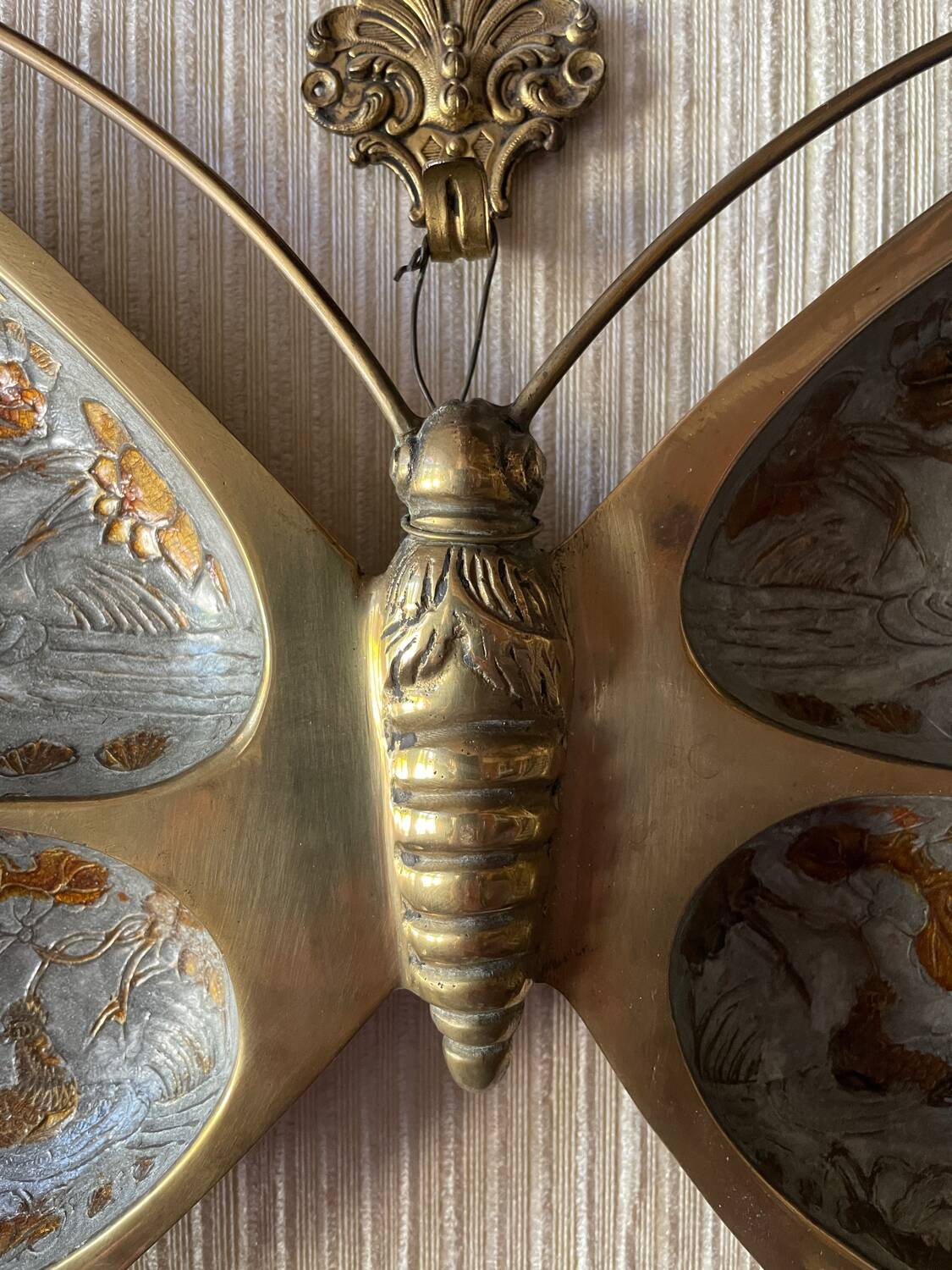 XL butterfly-shaped brass cloisonné trinket tray