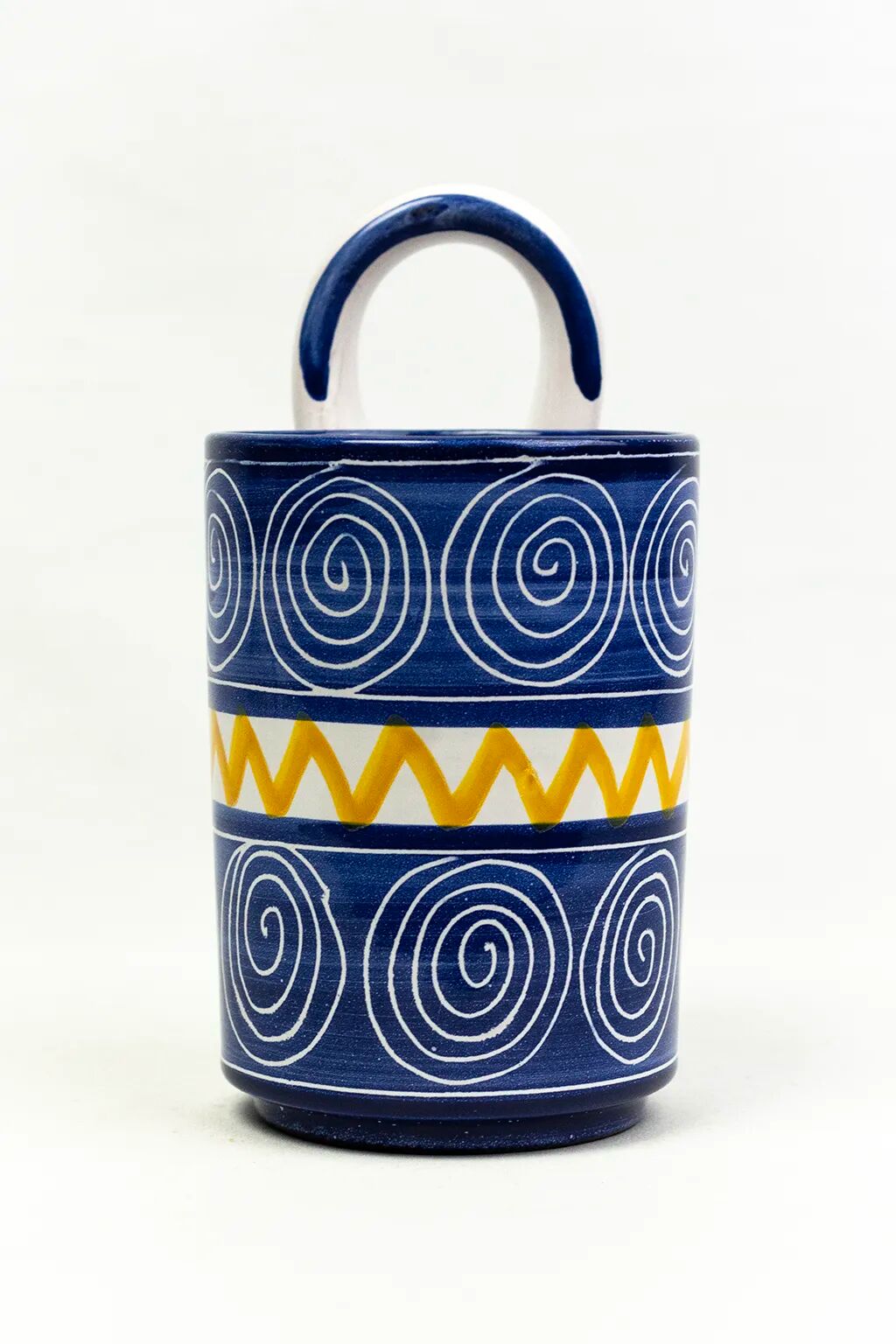 Robert Picault – Enamelled earthenware utensil holder in blue and yellow – Vallauris